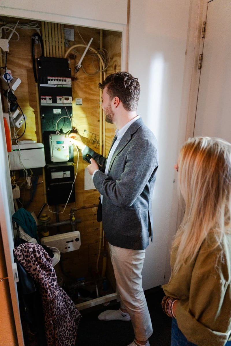 Meterkast met groepenkast en aansluitingen tijdens de opname
